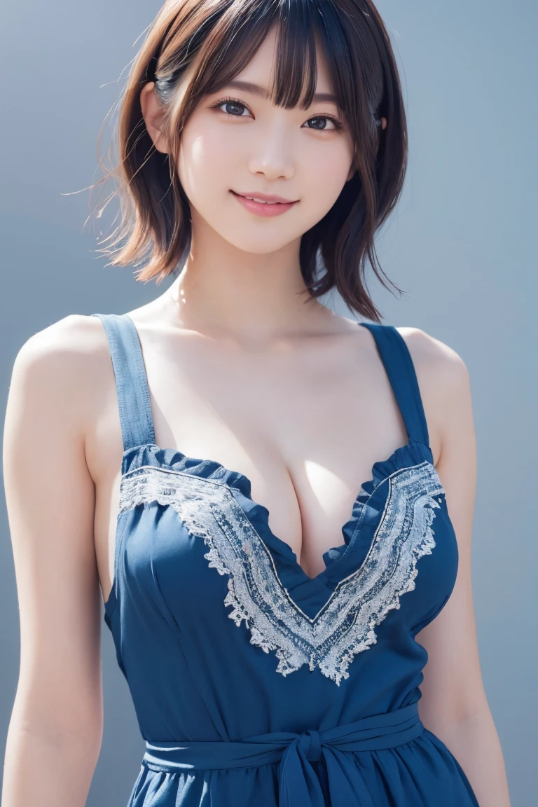 1 Girl, (Wearing colorful stage costumes:1.2), Very beautiful Japanese idol portraits, Face close-up, (RAW Photos, Highest quality), (Realistic, Realistic:1.4), (masterpiece), Very delicate and beautiful, Very detailed, 2k wallpaper, wonderful, finely, Very detailed CG Unity 8K wallpaper, Very detailed, High resolution, Soft Light, Beautiful detailed girl, Very detailed目と顔, Beautiful and sophisticated nose, Beautiful and beautiful eyes, Cinema Lighting, (Simple light color background:1.3), (short hair), (Bob), Complete Anatomy, Slender body, Small breasts, smile、In town