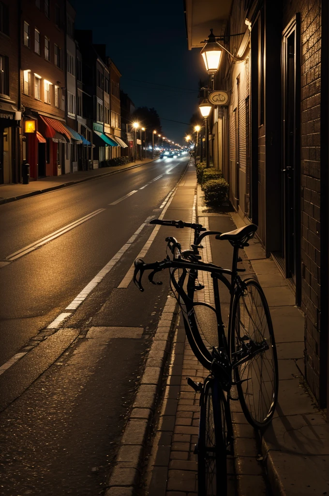 Image of a bicycle at night under a streetlight