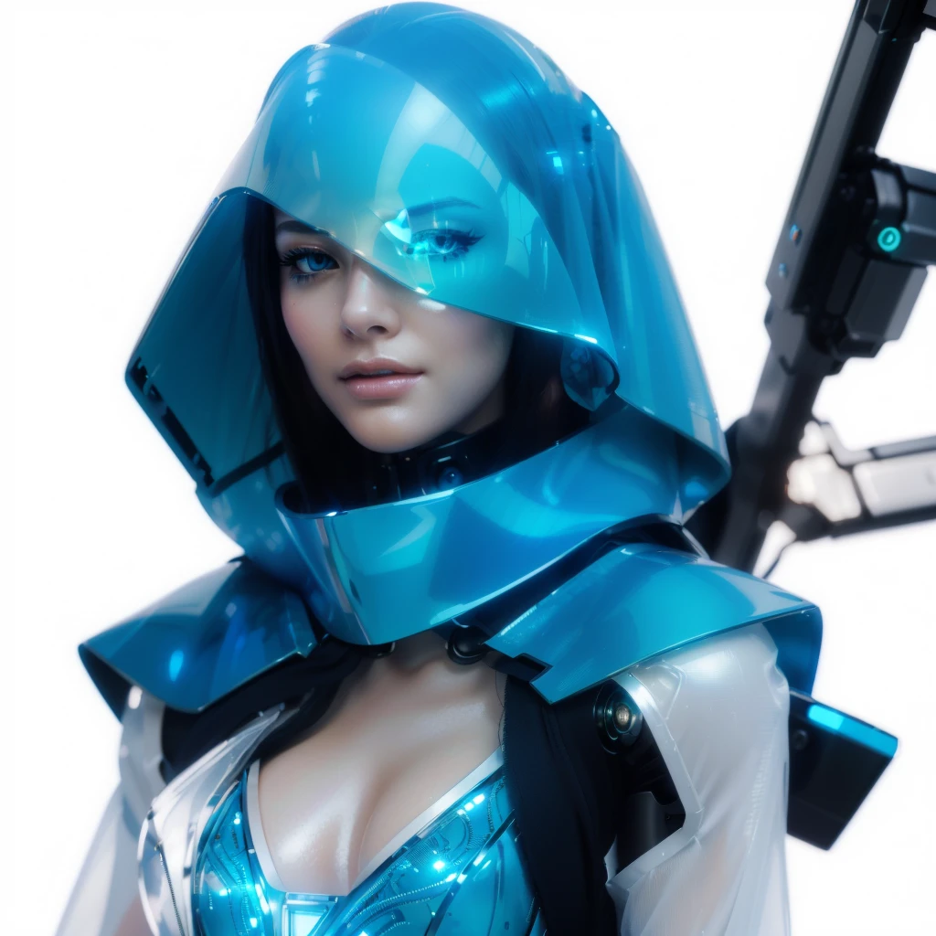 a highly detailed portrait of a beautiful robot girl, detailed cybernetic eye implants, intricate metal and chrome machinery, smooth translucent skin, elegant flowing dress, futuristic sci-fi landscape, glowing neon lighting, dramatic shadows, cinematic composition, photorealistic, 8k, masterpiece