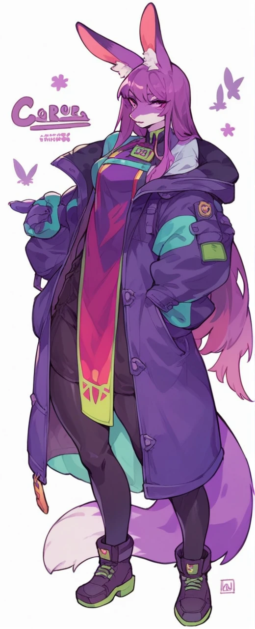 Purple fox with rabbit ears long jacket purple clothes