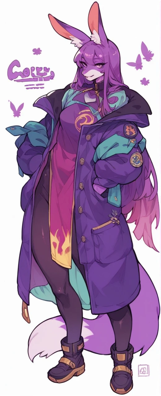 Purple fox with rabbit ears long jacket purple clothes