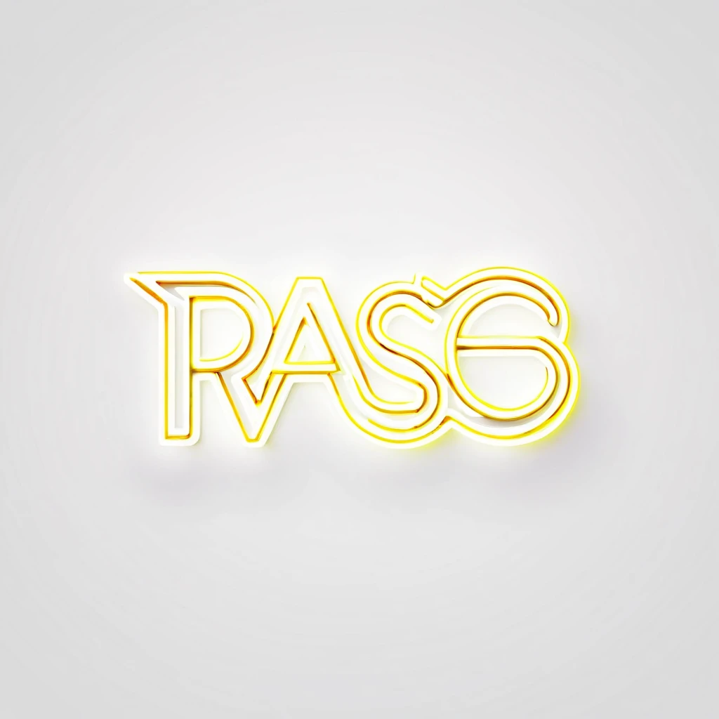 geometric realistic neon logobrand word "RASO" in capital words, no degrade, white background, no shadows