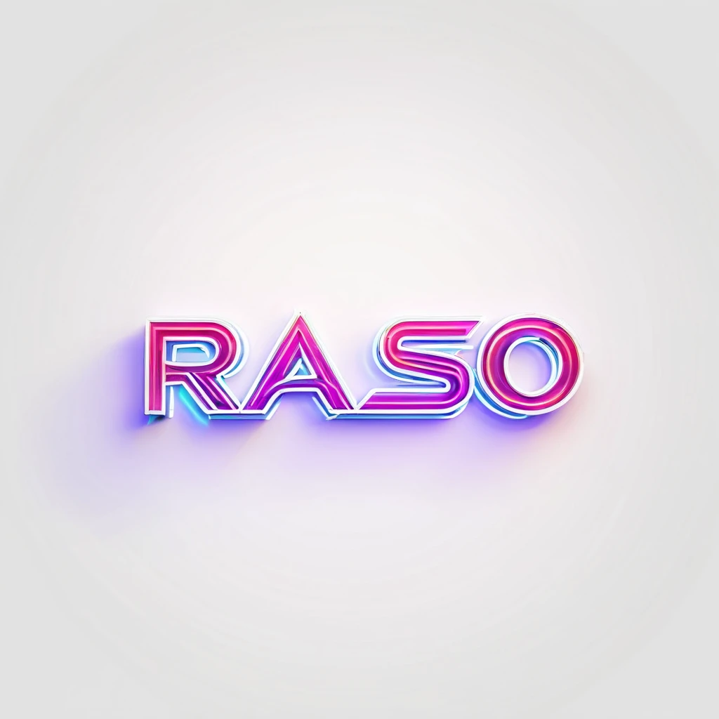 geometric realistic neon logobrand word "RASO" in capital words, no degrade, white background, no shadows
