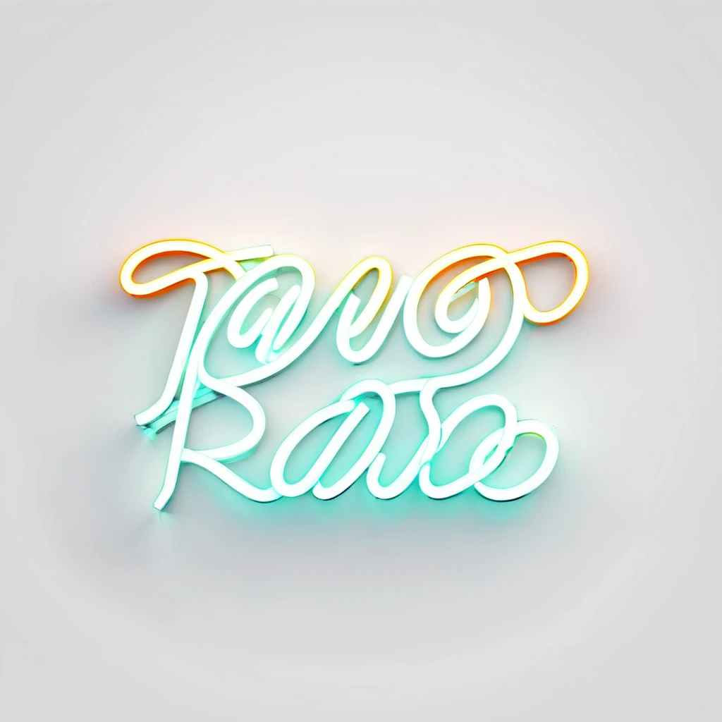 geometric realistic neon logobrand word "RASO" in capital words, no degrade, white background, no shadows