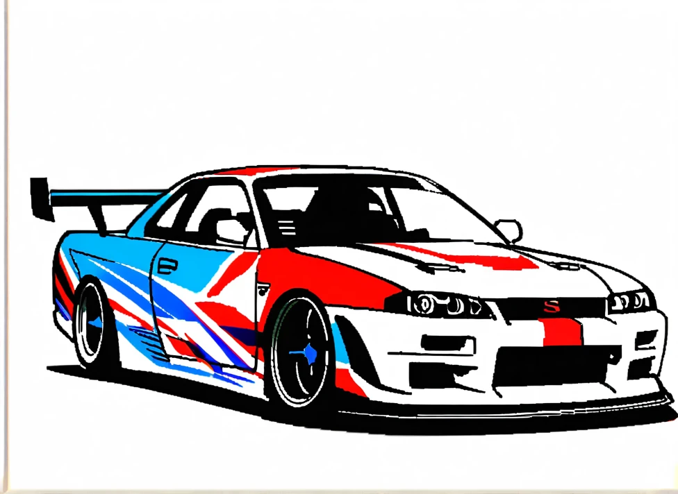 a close up of a Carro de corrida with a white background, nissan gtr r33, remendado nissan r33 gtr, carro de deriva japonês, jdm, em um Nissan Skyline R33 modificado, Carro de corrida, masami kurumada, grande obra-prima, Makoto Kobayashi, takumi fujiwara, Japão dos anos 90, obra-prima maravilhosa