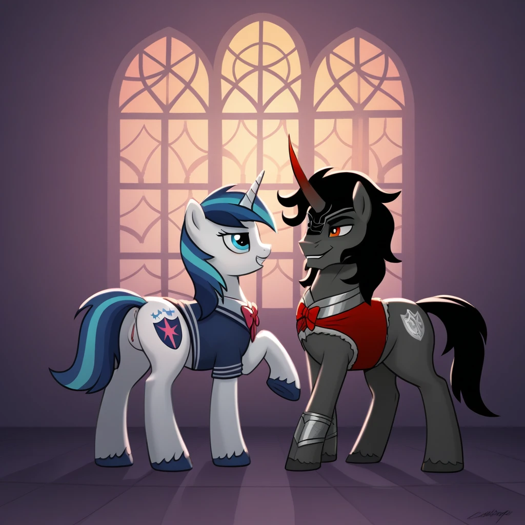 score_9,score_8_up,score_7_up,score_6_up, ((my little pony)) (school uniform), lot of bows, ((fucked pussy)), , seductive perky big butt, behind view, (shining armor), (king sombra), radiant lighting, vibrant colors, whimsical atmosphere, 8K, high resolution, highly detailed, masterpiece