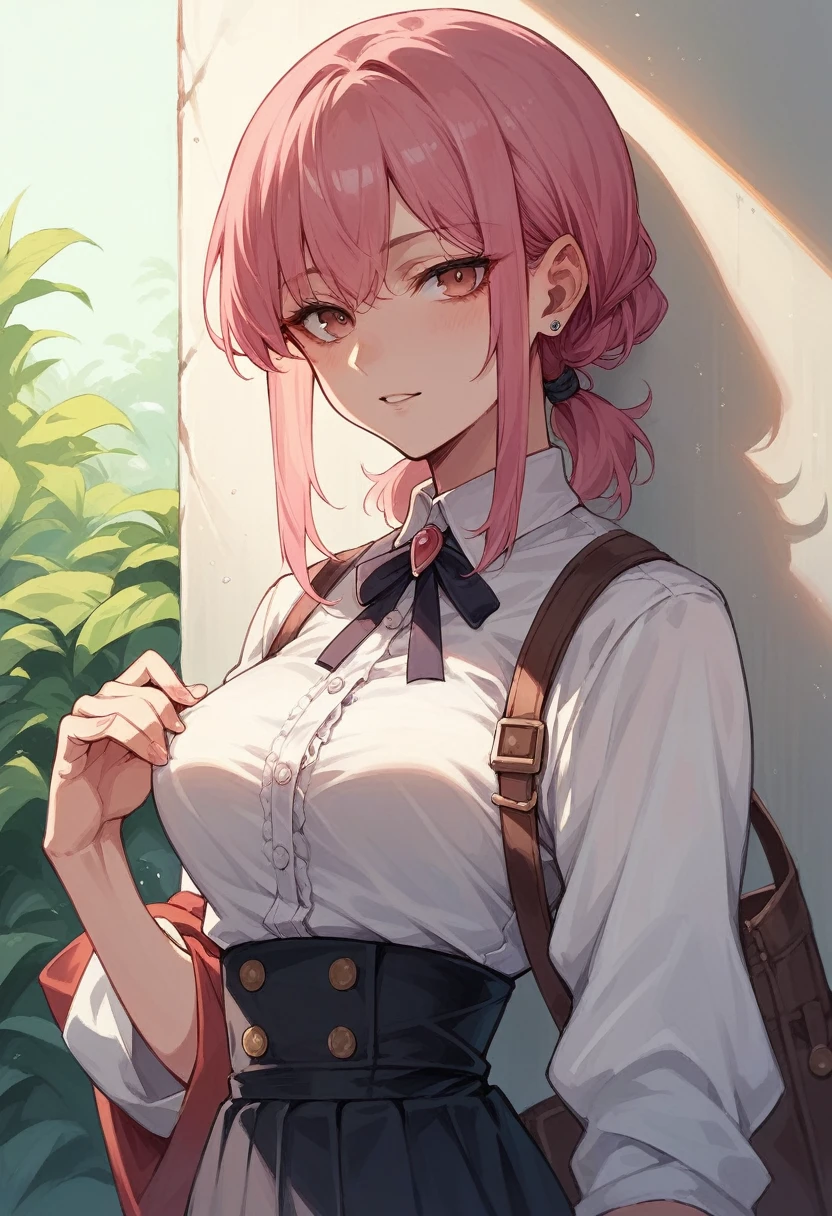 a girl dressed in clothes, pink hair, seductive anime girl, anime style Ecchi, Oppai