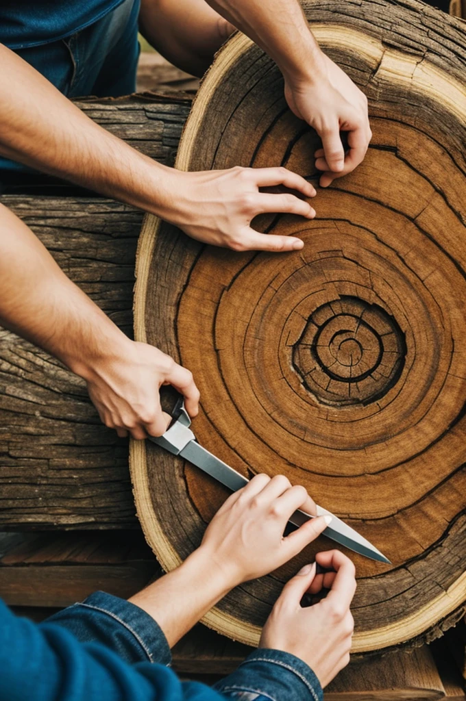 Person cutting a circle of wood