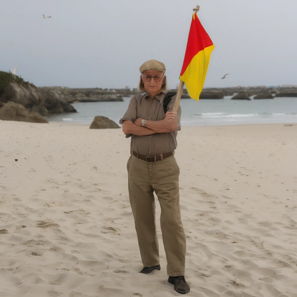 portrait photo of (with semaphore) em uma praia 