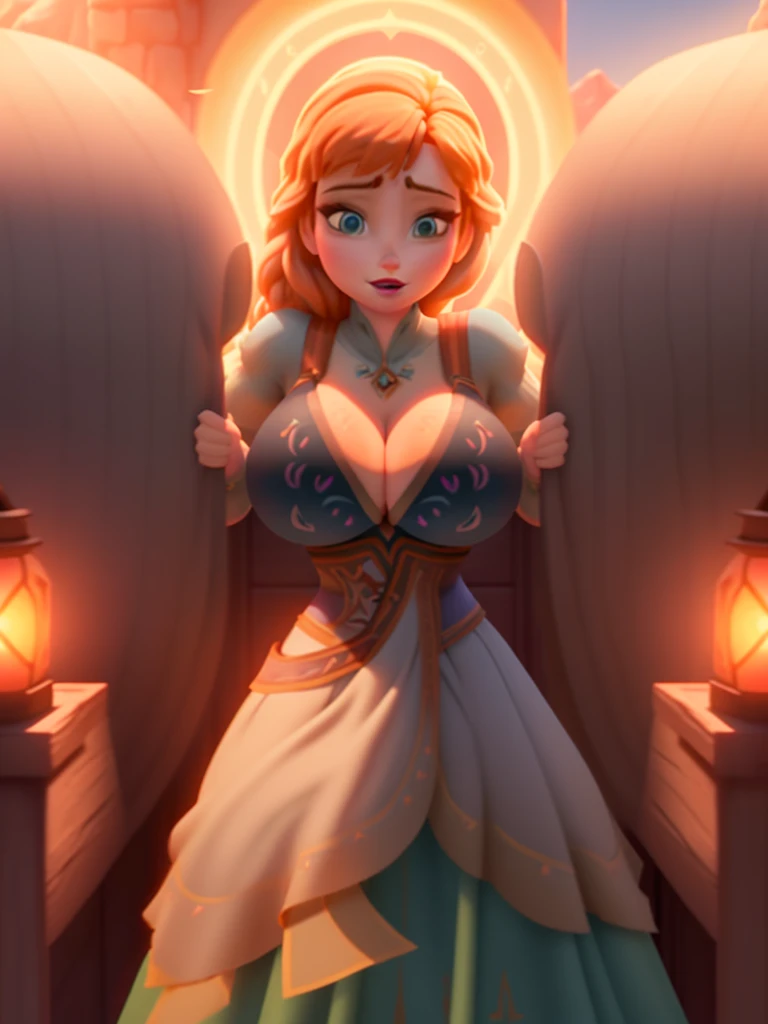 Ana of arendelle, showing big breasts, peitos grandes, luz do sol