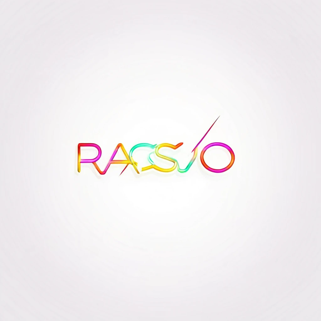 geometric simetric realistic neon logobrand word "RASO" in capital words, no degrade, white background, no shadow, no reflect