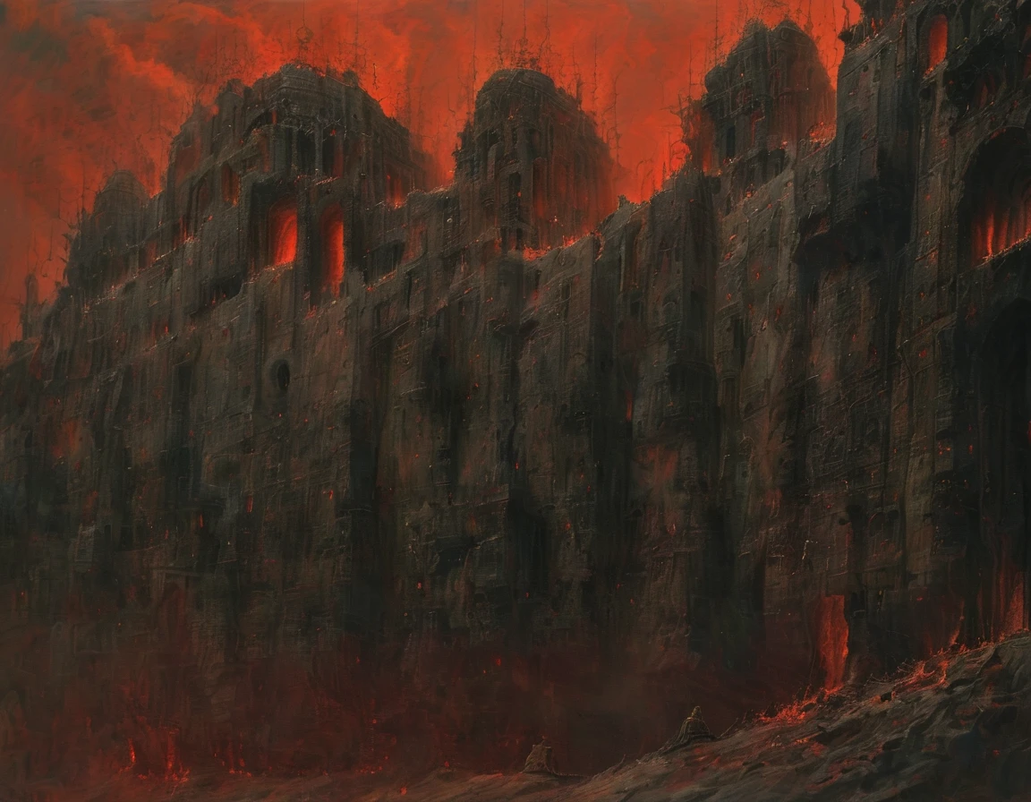 man with a humanoid face with many eyes and many very tall arms, night, masterpiece, realism, zdzisław beksiński style, oil painting, dark, darkness, perfect composition