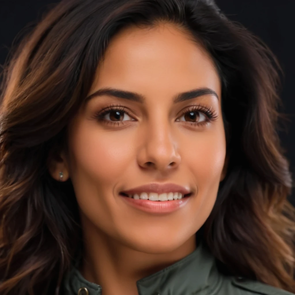 a close up portrai of a 30 years old woman of latin american origin, robust face, hardened skin, fighter nature, promotional portrait, headshot profile picture, correct anatomy, correct eyes and mouth, detailed face, detailed skin, aligned teeth, looking at the viewer, looking to the front, slightly smiling, friendly appearance, 4k resolution, high quality, photorealistic, 