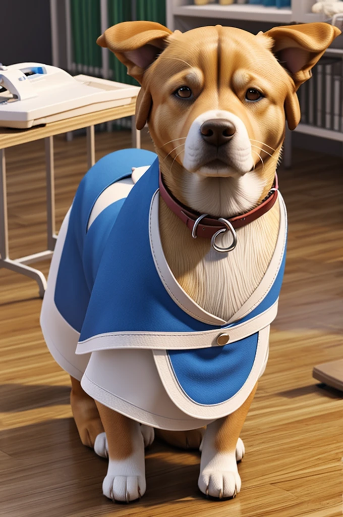 3d animation, person sewing dog clothes