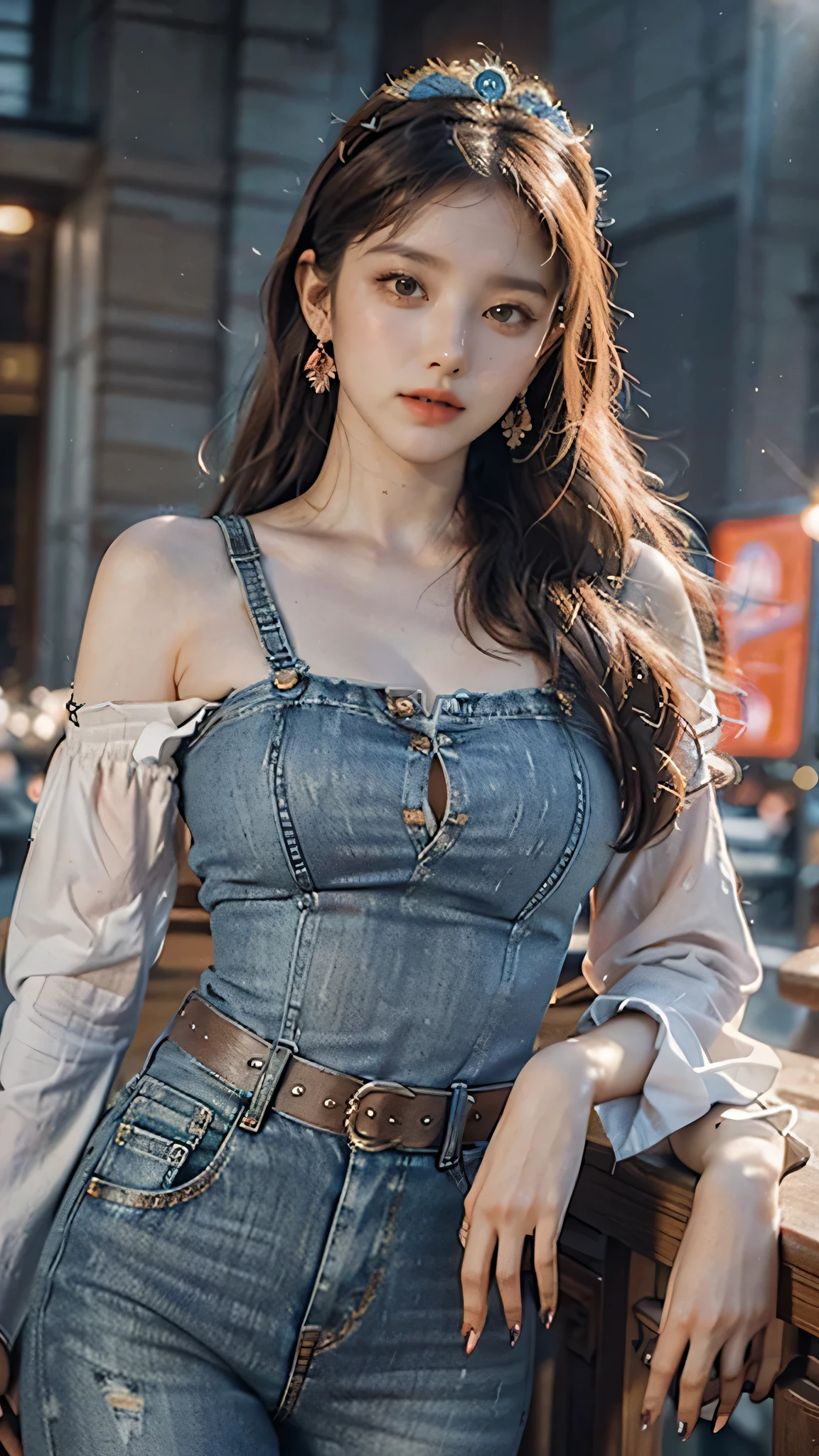 Best quality, masterpiece, super detailed high resolution, (realistic: 1.4), watercolor style, illustration, dazzling background color,, 1 Girl Holding Weapon, (Solo Exhibition: 1.2), (Denim Lens: 1.2), (Hair Crown: 1.2), Chinese Dunhuang Traditional Costume, No Straps, (Red Eyeliner: 1.2), (: 1.4), Earrings, Dynamic Angle, Opera House, messy_long_hair, Ink, Movie Lights, lens_flare, Velvet, Chrysanthemum, Tassels, Ribbons, Color Embroidery,