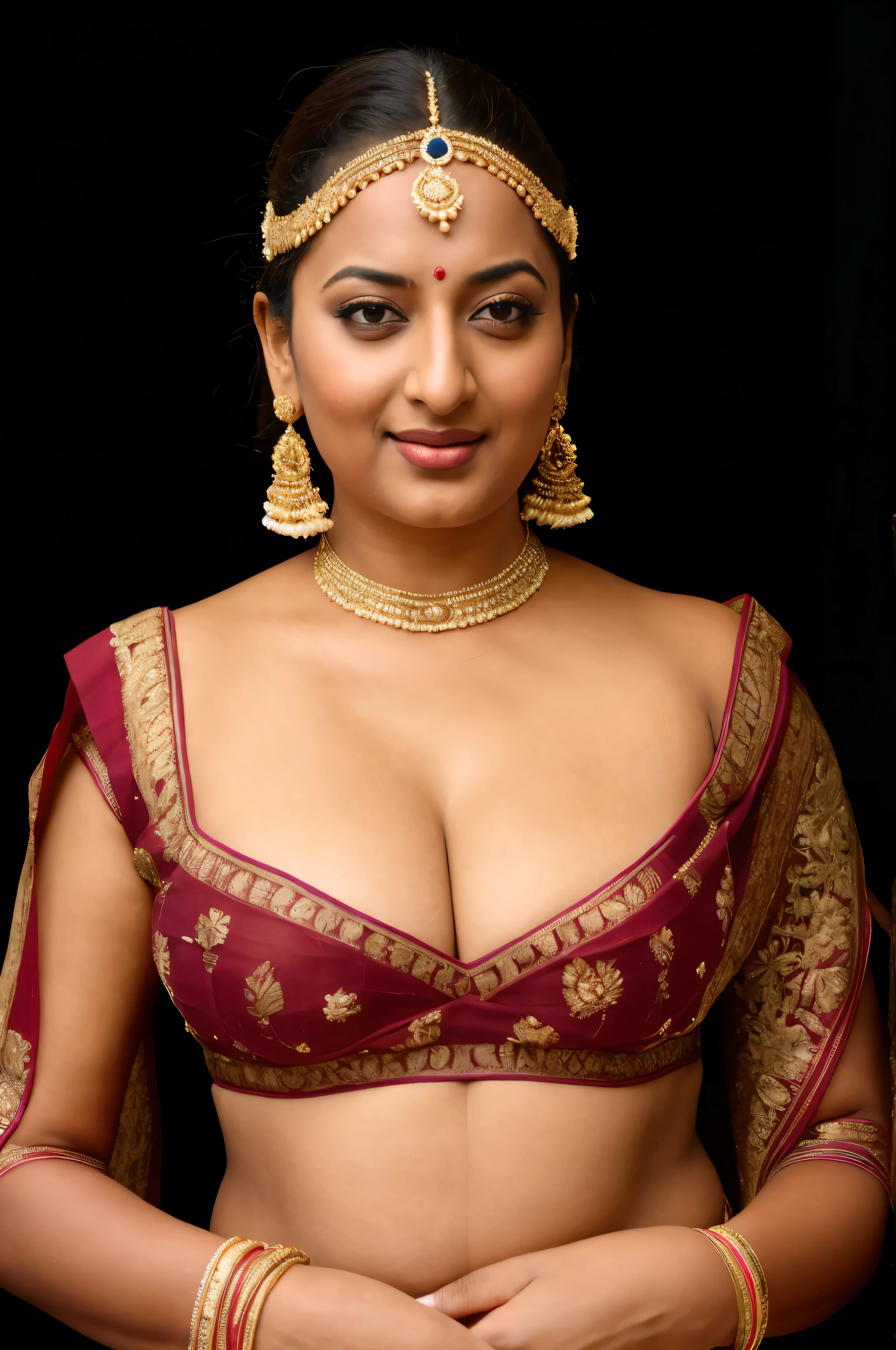 Foto RAW, photorealistic, photography, full body shot, 50 years old Woman, master shot, perfect eyes, goddess like beauty, pierced eyes, perfect thick chubby mallu Desi aunty bhabhi, Wearing a Stanapatta, a chest-band.Saree model, model Photography, Indian saree shoot, Indian traditional wear advertising photography, traditional wear brand shoot, face of Indian actress Sonakshi Sinha, masterpiece, realistic, realism, incredible details, pleasure, photorealism, detailed skin, skin pores, high contrast, photorealistic Artstation 8k HD digital art trend of high definition and detailed realistic skin texture, ultra detail, realistic skin texture, armature, best quality, ultra high definition, (photorealistic:1.4),, high resolution, detail, raw photo, sweat, Re sharp, by Lee Jefferies Nikon D850 Film Stock Photo 4 Kodak Portra 400 Camera F1.6 Lens Rich Color Ultra Real Realistic Realistic Textures Dramatic Lighting Unreal Engine Trending at Art Station Cinestill 800,(pele altamente detalhada: 1.2), 8k UHD, DSLR, soft-lighting, alta qualidade, grain of film, Fujifilm XT3,she didn't like to wear blouse or bra, she is happy to wear only saree, she hates blouse or bra, detailed hairy armpits, hyper realistic skin, skin pores, sweat, veins, short hairs on armpit, stubble armpits, hyper realistic hairy armpits, low waist saree,