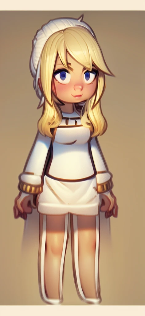 A milf with brunette hair but with blonde tips, Large firm , Wearing a white sweater, e um short, sexly