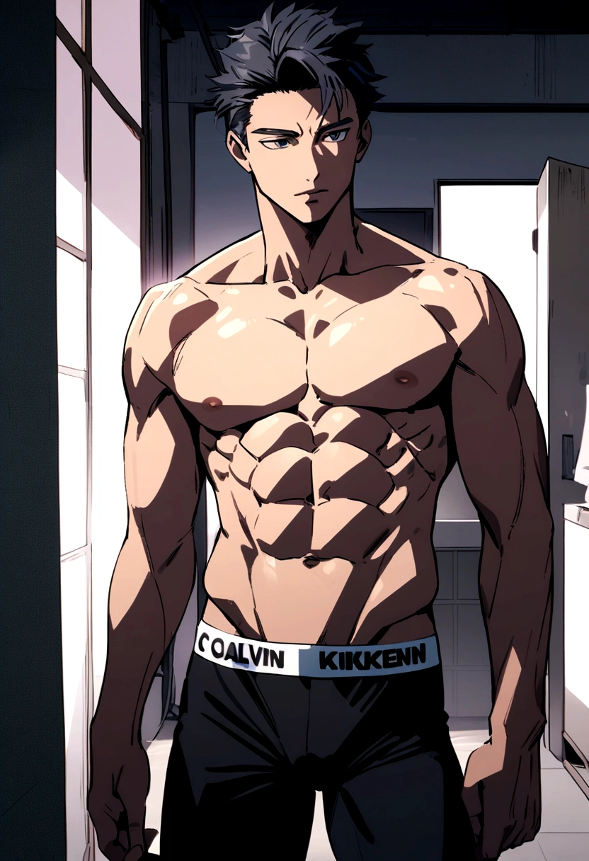 Gojo Saturo wearing Calvin Klein brief 8 pack abs