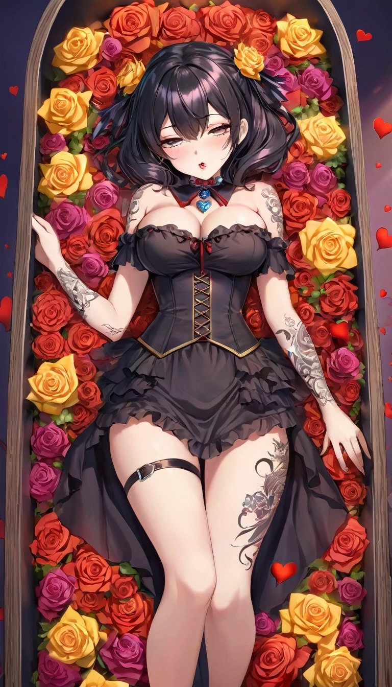{{{{{16k}}}}}, {{{{{transforming a pure corpse girl into her facial rank and tits rose to the SSS rank of top-notch pretty actresses, She is laid on an coffin of flowers bouquets of flowers are stabbed all over her body and her body becomes more curvy, Her tits are about as erect as an even larger clitoris and her tits are about to float up with them, she is turned into a cutesy flower arrangements, She knows that if she sleeps she will lose her life but she cannot stop her sleep her eyelids grow heavy and the moment she is fully asleep the flower glows absorbs her life blooms more cutely and transforms her corpse into something lovely and capable of eternal necrophilia, Each time she was necrophiliac her tattoos increased the tattoos her waist and underbust became thinner, her breasts become even larger and deeper with cleavage, Her hair is replaced by a bang long glossy very Straight black hair, A young girl who was supposed to have died, but was injected with more and more female hormones and Reproduce as underbust and topbust firmness lasciviousness 18-years-old virgin nudity girl of the expression dyed in bewitching eroticism, The growing body is reproduced with a sexually knowledgeable and sexy look, She is fitted with a heart collar that puts people into eternal sleep which transforms her into a cute once-in-a-millennium narcotic flower arrangement that becomes her too-cute corpse}}}}},{{Extremely detailed}},{{{{{integrated her head pure small, All the fat from her limbs and waist will move to her swinging tits and slender limbs, She is in a normal position with her knees up and her crotch open, Enchanting Too thick and erotic lips, Her thickened lips shimmer with luster, A cutely girl's soul-draining white eyes}}}}},{{{{{Her tattoos spread all over her body, She is tattooed with lewd flowers on her neck, arms, lower abdomen, thighs, Flower piercings are attached all over her body}}}}}
