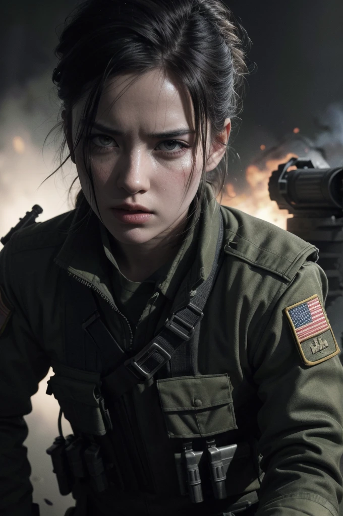 a soldier in war, military uniform, weapon, battlefield, smoke, explosions, intense combat, realistic war scene, cinematic lighting, muted color palette, gritty, high contrast, detailed textures, hyper-realistic, photorealistic, cinematic composition, dramatic pose, (best quality,4k,8k,highres,masterpiece:1.2),ultra-detailed,(realistic,photorealistic,photo-realistic:1.37)