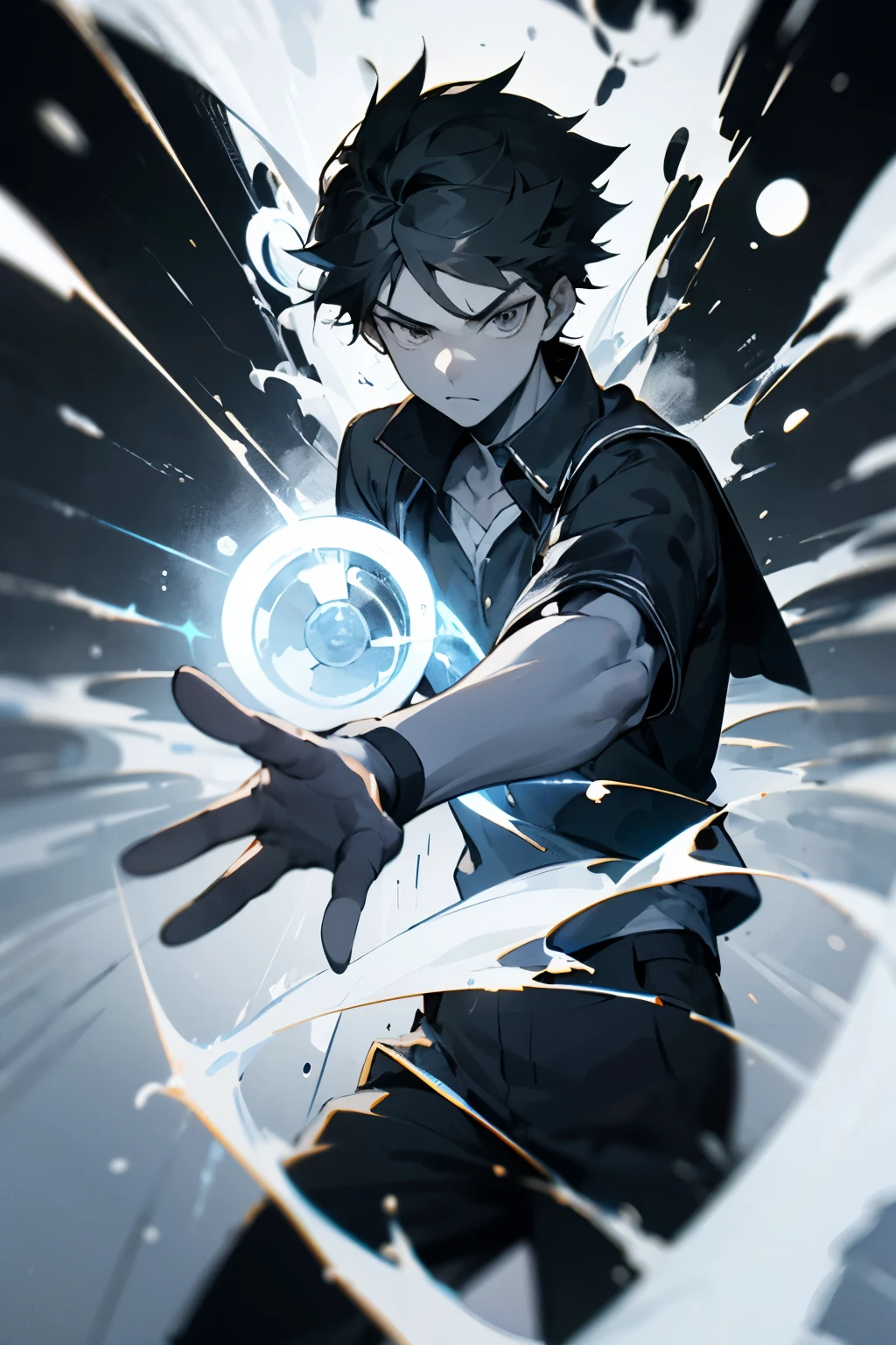generates the image of a 16 year old boy in black and white that is normal that does not look like he has powers without special effects that is arriving to his classroom