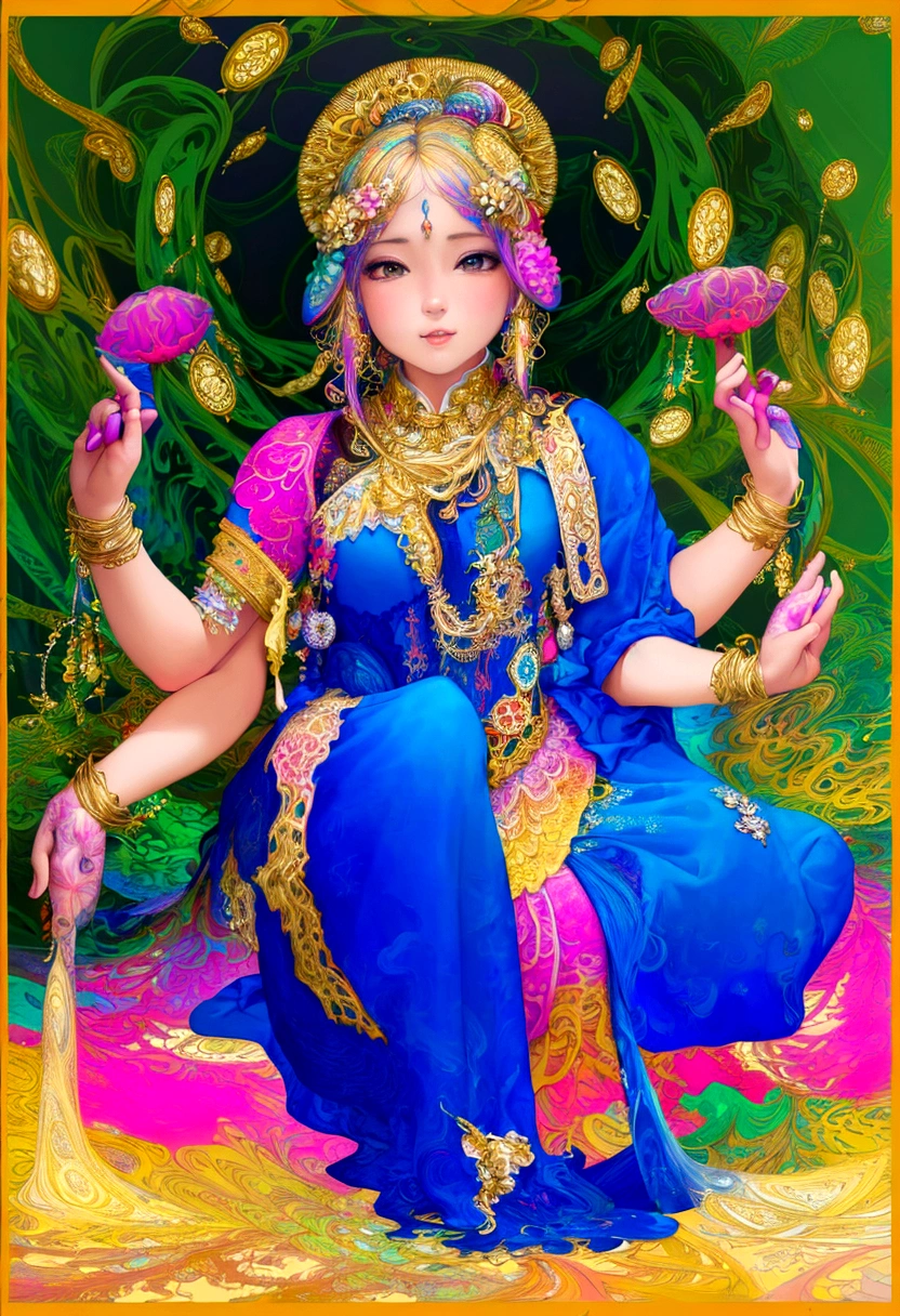 (masterpiece, Highest quality, Highest quality, Official Art, beautifully、aesthetic:1.2), (One girl:1.3), Very detailed,colorful,Most detailed,(Tangled:1.2), (Abstract background:1.5), (Traditional Costume:1.2), (Shiny skin), (Many colors:1.4)