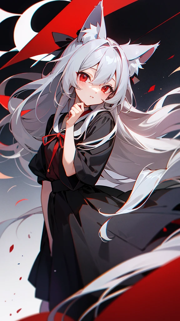 Highest quality　I have long hair　Gray Hair　Hina Sorazaki　Red eyes　I don't have anything　Odd Eye　kind　Cat ear　vampire　One person　Blue Archives