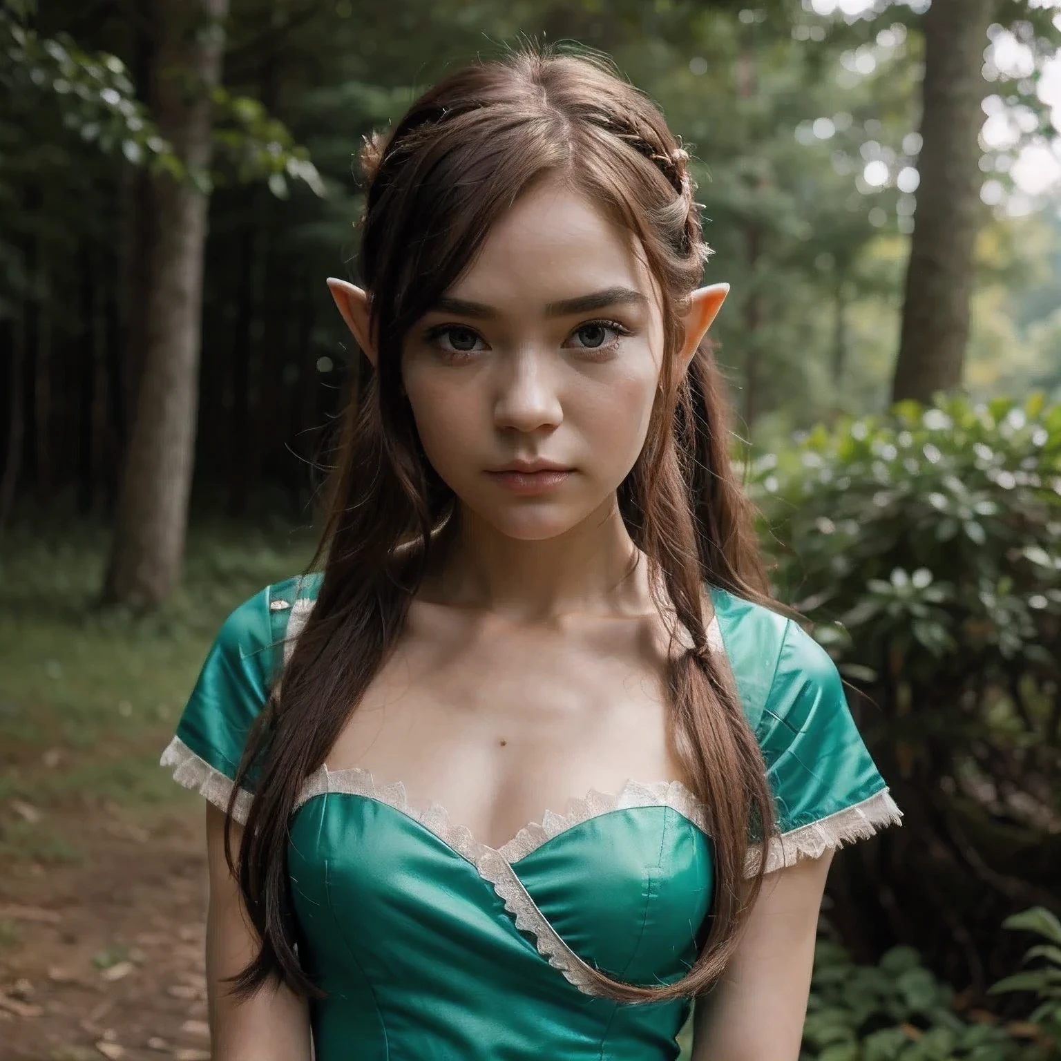 The Legend of Zelda in pink dress looking at camera, Soft portrait shots 8 k, Eva Elf, Portrait of Sophie The Legend of Zelda, looking to the side off camera, Beautiful young model, Look directly into the camera, Filmed in the early 2020s, Photo of young model, Florence Pugh, Looks like a mix of grimes（Zelda）