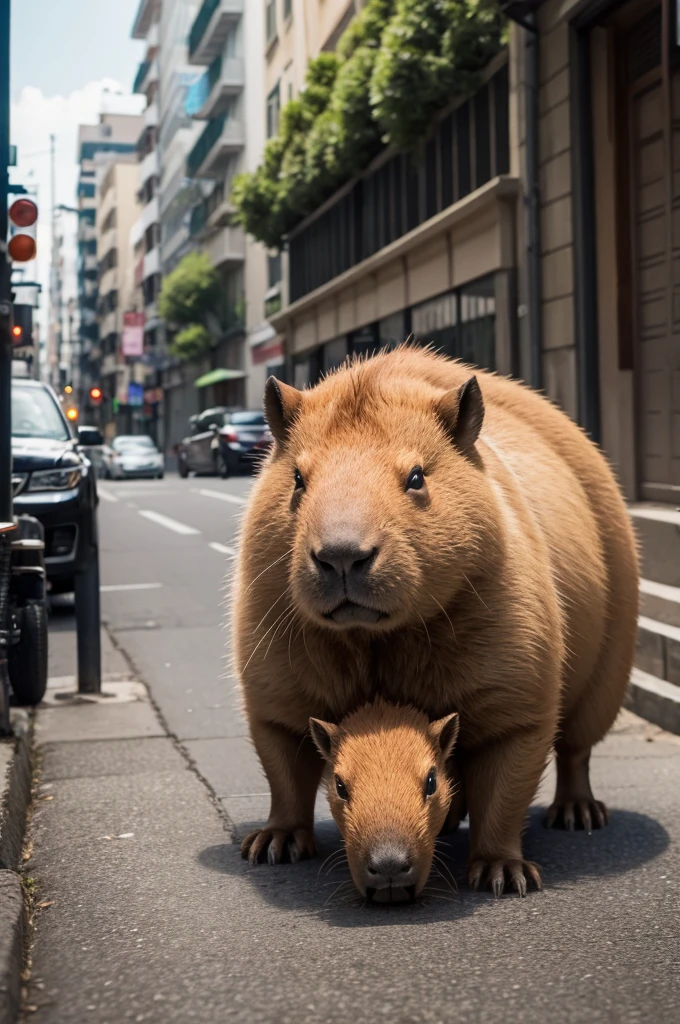 crown capybara on the street