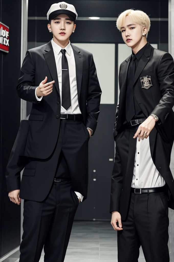j hope with jack in the box clothes and agust d with detective clothes staring at each other