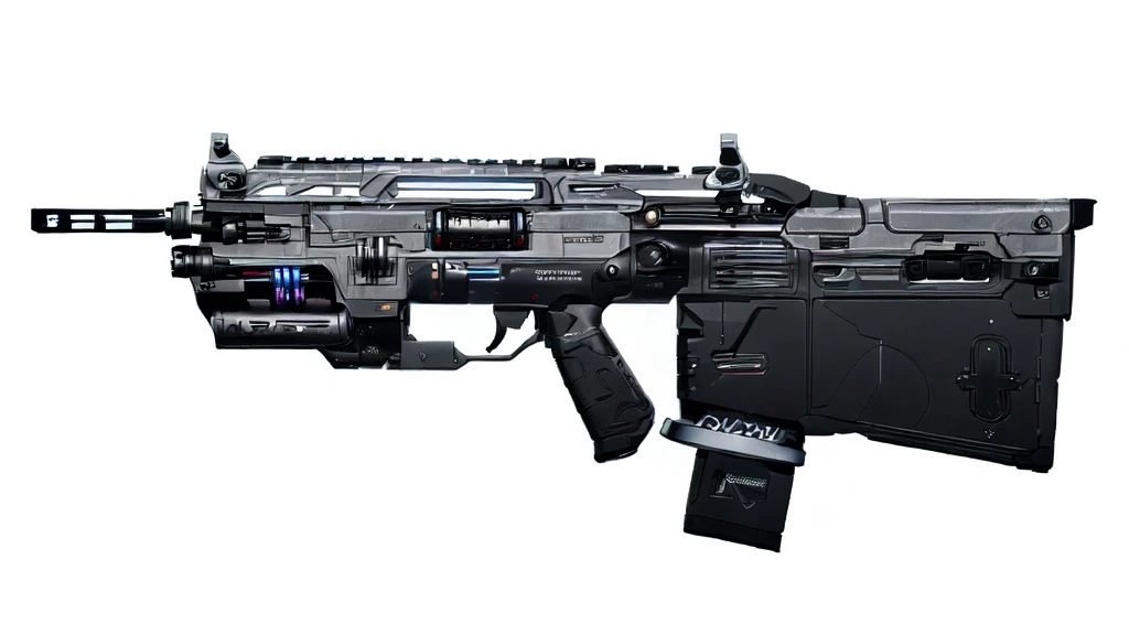 (masterpiece, top quality, best quality, official art, beautiful and aesthetic:1.2),(8k, best quality, no humans,( black background:1.3), gradient, gradient background, weapon, vehicle focus,grey design, Science fiction, gun,