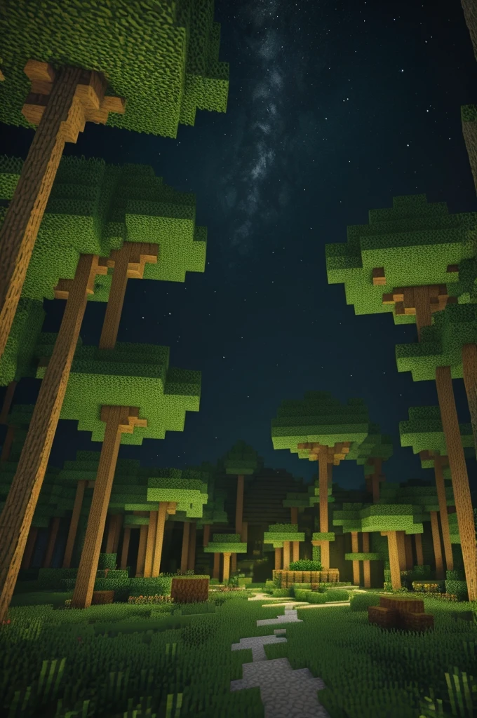 A Minecraft forest at night
