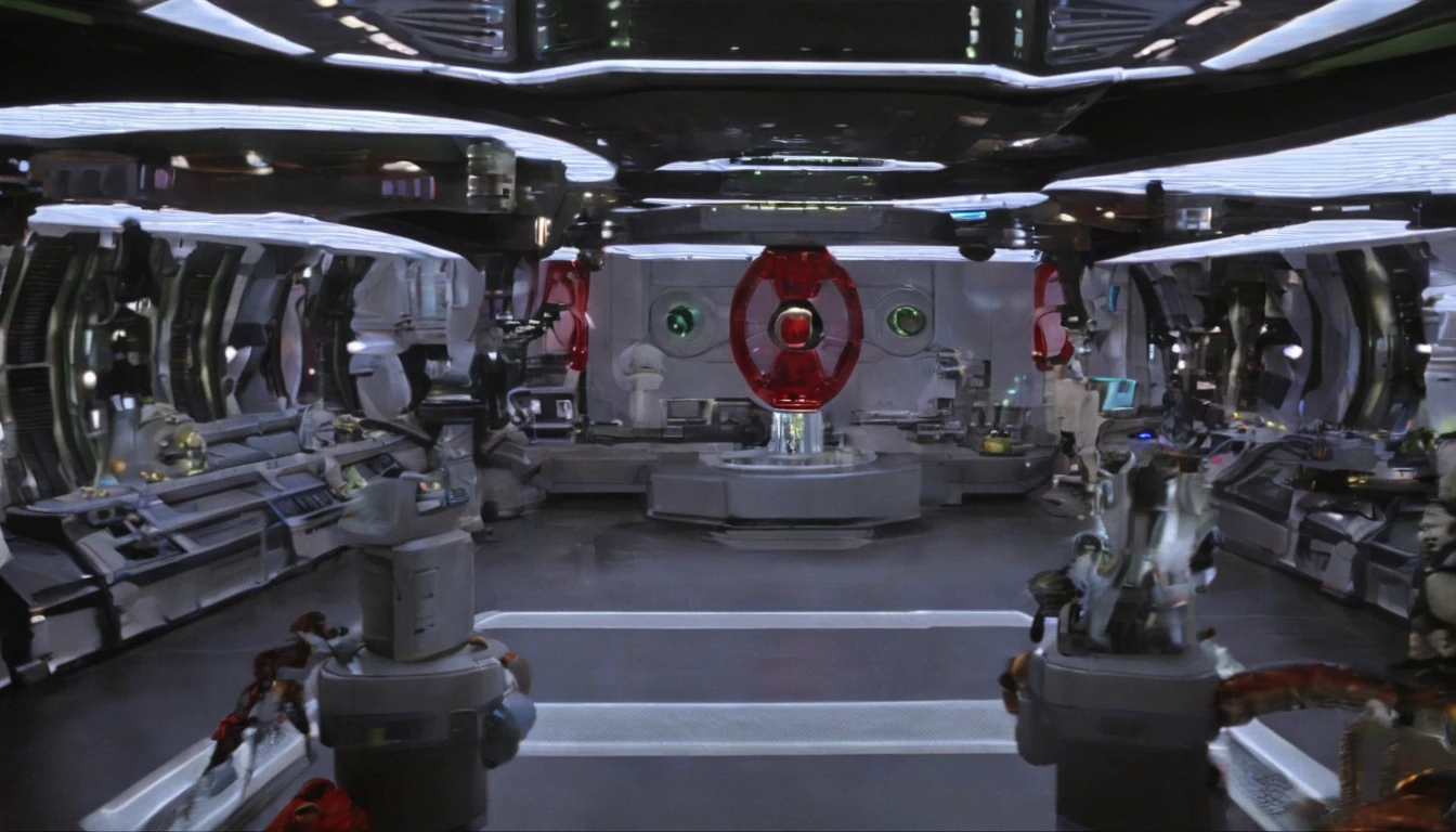 (((Space Station's interior))).There are starships of many sizes, shapes, colors,& ship condition.Some need repairs,need a refit,& others need a complete overhaul.The styles are, from Gerry and Silvia Anderson,& Judith Garfield & Reeves-Stevens.Ships are being fixed, Inside the docking bay.There is wall screen showing a research lab.Men, women, droids, cyborgs,aliens working.
