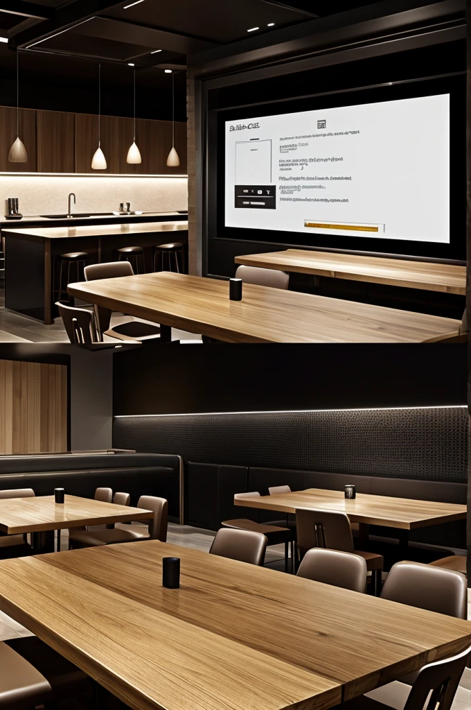 create a modern restaurant with touch screens integrated into the tables