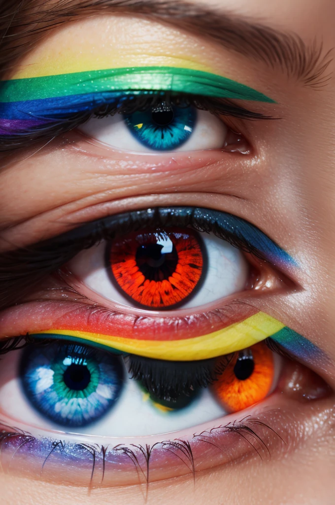 Eyes with the seven colors of the rainbow
