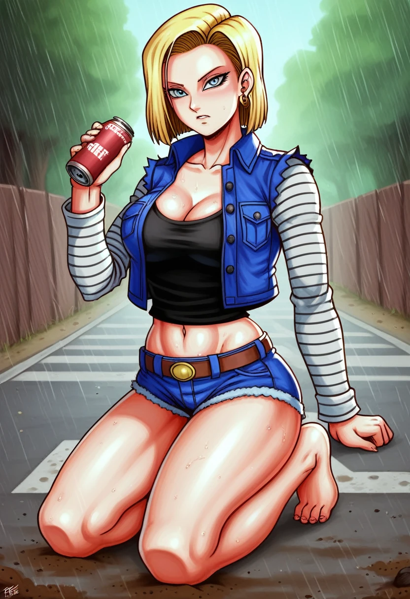 (masterpiece, best quality:1.2), Android 18, blonde hair, 1girl, Unbuttoned short shorts, barefoot, large breasts, dirt road, countryside, masterpiece, best quality, absurdres, highres, 4k, ray tracing, perfect face, perfect eyes, intricate details, highly detailed, (best quality:1.33), (masterpiece:1.42),(semi realistic:1.3), (detailed:1.15),(skin details), Dappled Light, analog style (look at viewer), (skin texture), (realistic texture skin), cinematic light, side lighting, ultra high res, best shadow, RAW, (Dutch angle:1.1), lightroom, cinematic, hdr, raw, (intricate:1.4), high quality, soothing tones, intricate details, extremely high quality RAW photograph, detailed background, intricate, Exquisite details and textures, highly detailed, ultra detailed photograph, warm lighting, 4k, sharp focus, high resolution, detailed skin, detailed eyes, 8k uhd, dslr, high quality, film grain, Fujifilm XT3,
Rainy Day: The diffused light and wet surfaces on a rainy day can create a moody and atmospheric environment, perfect for capturing reflections and street photography.,