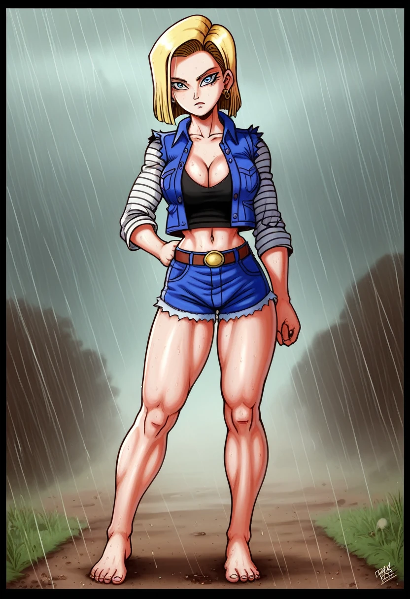 (masterpiece, best quality:1.2), Android 18, blonde hair, 1girl, short panties, red nails, black lipstick, squatting, open-toed platform high heels, extra large breasts, cameltoe, dirt road, countryside, masterpiece, best quality, absurdres, highres, 4k, ray tracing, perfect face, perfect eyes, intricate details, highly detailed, (best quality:1.33), (masterpiece:1.42),(semi realistic:1.3), (detailed:1.15),(skin details), Dappled Light, analog style (look at viewer), (skin texture), (realistic texture skin), cinematic light, side lighting, ultra high res, best shadow, RAW, (Dutch angle:1.1), lightroom, cinematic, hdr, raw, (intricate:1.4), high quality, soothing tones, intricate details, extremely high quality RAW photograph, detailed background, intricate, Exquisite details and textures, highly detailed, ultra detailed photograph, warm lighting, 4k, sharp focus, high resolution, detailed skin, detailed eyes, 8k uhd, dslr, high quality, film grain, Fujifilm XT3,
Rainy Day: The diffused light and wet surfaces on a rainy day can create a moody and atmospheric environment, perfect for capturing reflections and street photography.,