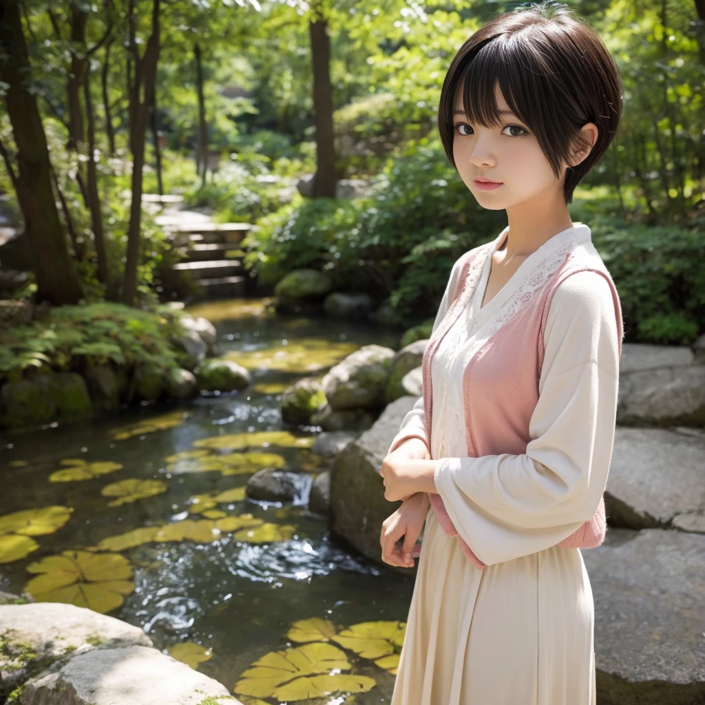 ( pixie cut:1.1)Japanese earlyteen girl,