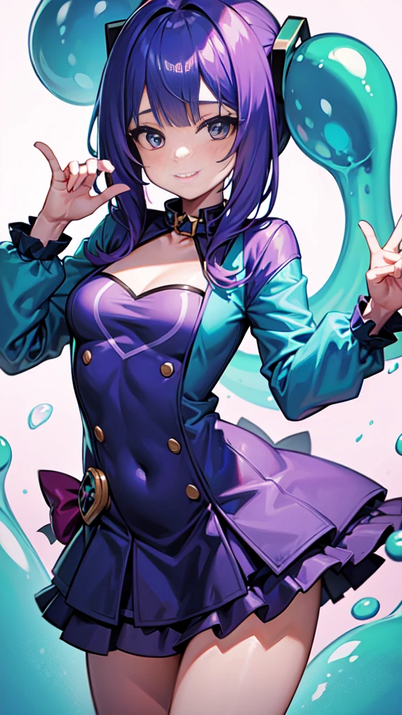 1girl, solo, slime girl, poison, smile,
