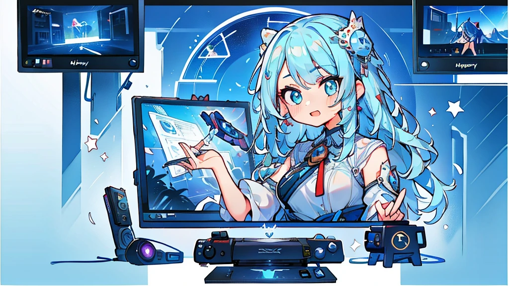 1girl, viewer behind the girl, face partially visible, viewer and girl looking at monitor, playing videogames, holding controller, happy, excited, tmasterpiece,best qualtiy,Ultra-high resolution, ((Clear facial features,beautidful eyes,beauitful face, Exquisite facial features))