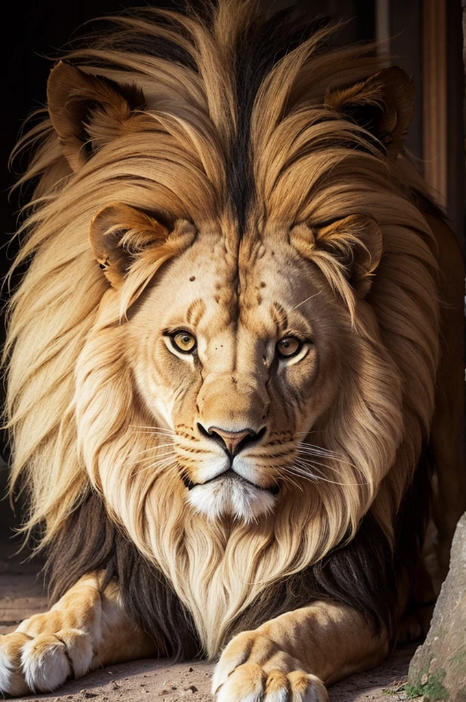 Half a lion's face, in black and white