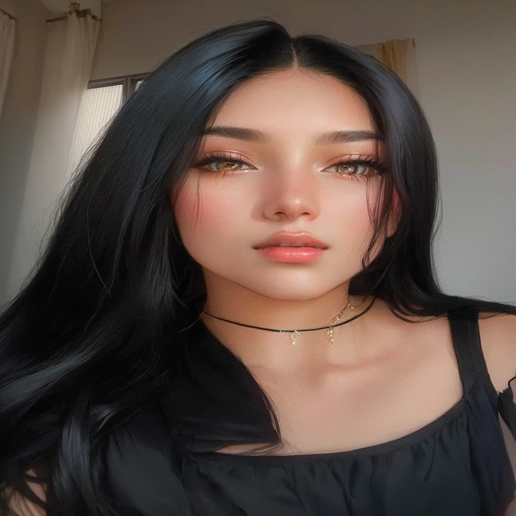 There is a woman with long black hair and a black blouse, 18 years old, Ayahausca, 1 6 years old, 22 years old, 21 years old, 23 year old, 27 years old, 28 years old, de 19yearsold, 24 years old, very low quality, 19yearsold