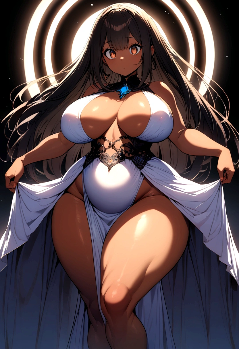 Black girl , straight hair , big eyes , brown eyes , thick body, sexy body ,wearing dress