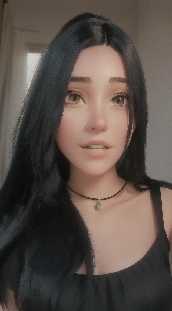 There is a woman with long black hair and a black blouse, 18 years old, Ayahausca, 1 6 years old, 22 years old, 21 years old, 23 year old, 27 years old, 28 years old, de 19yearsold, 24 years old, very low quality, 19yearsold