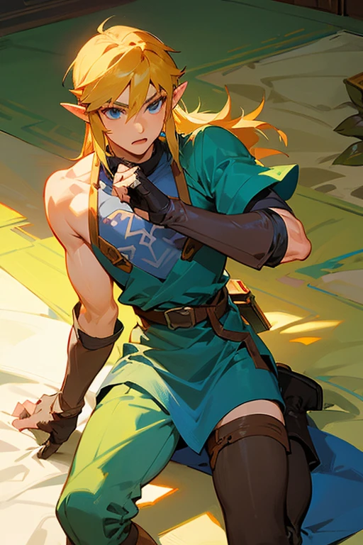 ((Link \(The Legend of Zelda\),)),Muscular ,Plump , squat, Open the crotch from side to side, My groin is completely healed. , Lower body naked , Sexy legs , Plump legs((Penis is fully visible , Positive , Embarrassed , Excessive pubic hair , Excessive arm and leg hair))