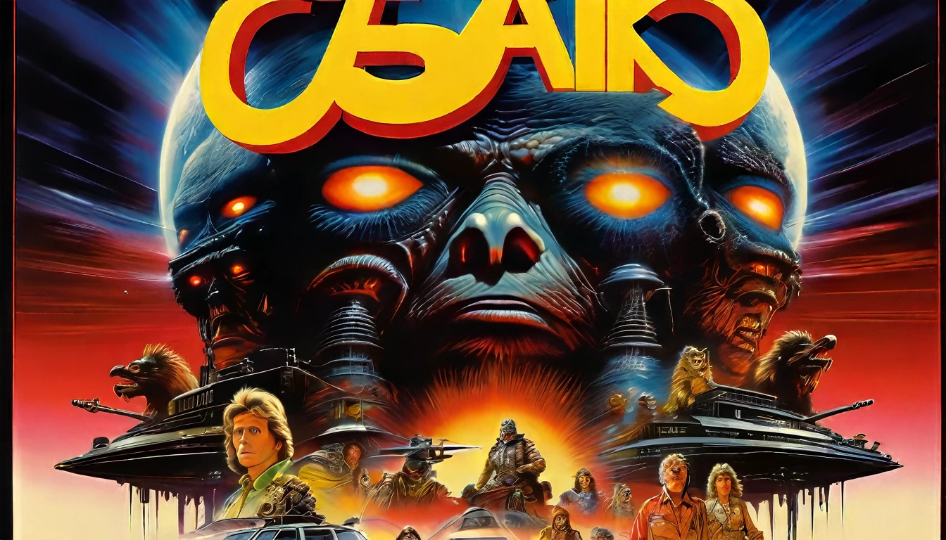 a movie poster for (Galaxy of Terror) inspired by Clyde Caldwell, futuristic apocalypse, stalenhag, metal album cover, gwar, heavy metal band promo, wayne barlowe pierre pellegrini, retro sci fi, by Moebius, movie poster promo, ultra detailed, complex, sharp focus, object texture, studio photo, intricate details, highly detailed, Real Photo style, hyper-realistic, high dynamic range, rich colors, realistic textures, 8K uhd, high color depth, Nikon D 850, Kodak 400 port, fujifilm XT, (cinematic film:3.1)