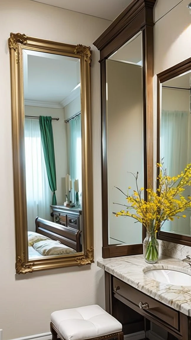 Mirror reflection: Use a large mirror, to create double perspectives.