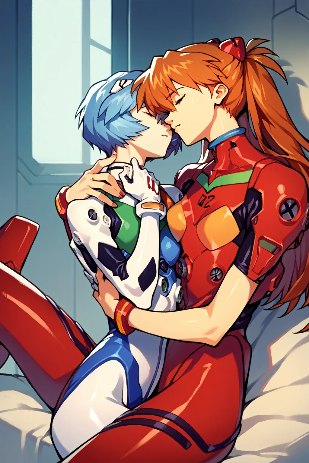 score_9, score_8_up, score_7_up, score_6_up, score_5_up, score_4_up, (source_anime), 2girls, evangellion, asuka langley, rei ayanami, yuri, Inside a mecha