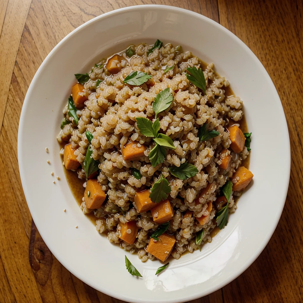 Make me a plate of rice with quinoa stew and be realistic