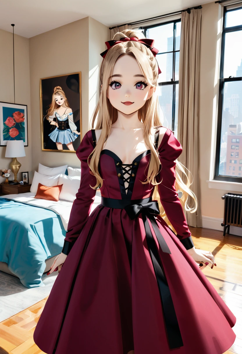 Sabrina Carpenter, designer clothes, cleavage, new york apartment